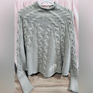 Ladies Aran Cable Flared Poncho with Inset Cuffs